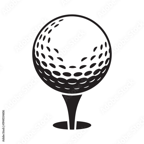 A simple black and white illustration of a golf ball on a tee