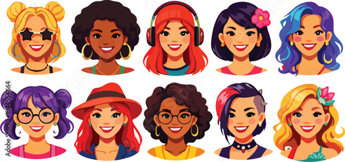 Stylish Diverse Female Avatar Illustration Set