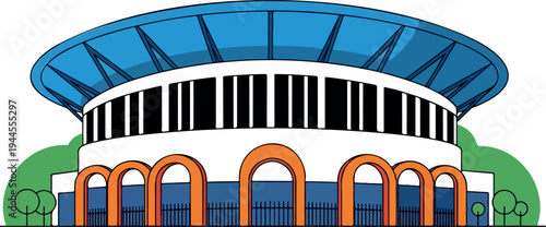 Vector illustration of a modern stadium with blue roof