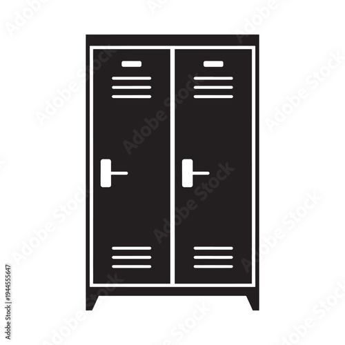A simple black and white illustration of a vintage metal locker