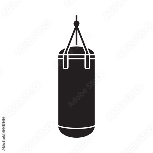 A simple black silhouette of a hanging heavy bag for boxing training