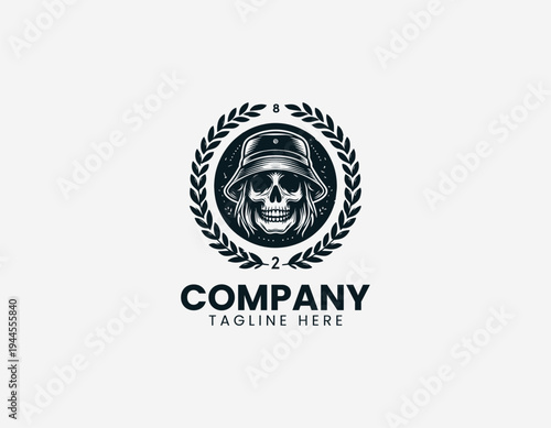 The black skull wearing a bucket hat creates a bold urban street style graphic