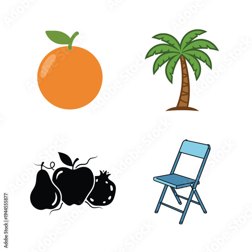 Fruit and household orange palm tree pears chair apple