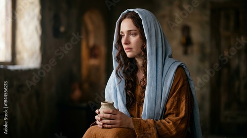 biblical Mary Magdalene crying. Biblical Christian concept of Easter and resurrection