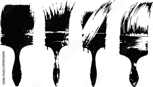 black paint brush stroke set with grunge effect on white background art design