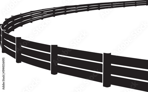 Curved wooden fence vector silhouette illustration perspective view line art on transparent background