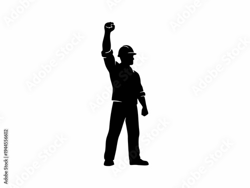 Strong Worker Silhouette with Raised Fist for Labor Day Concept