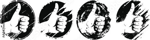 grunge thumbs up icons set positive approval, like gesture, encouragement and support symbols in distressed