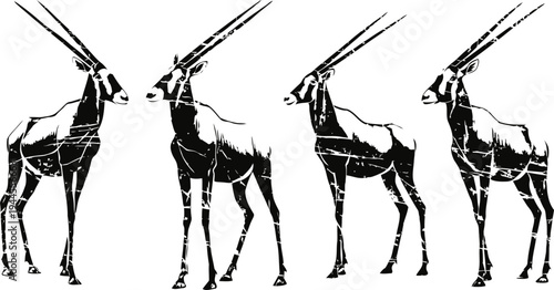 oryx antelope silhouettes in various poses spotted africa wildlife illustration set