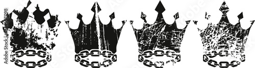 set of four vintage distressed black crowns with grunge texture design elements
