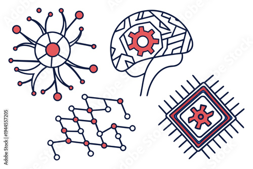 Artificial intelligence and machine learning concept with brain and gear neural network