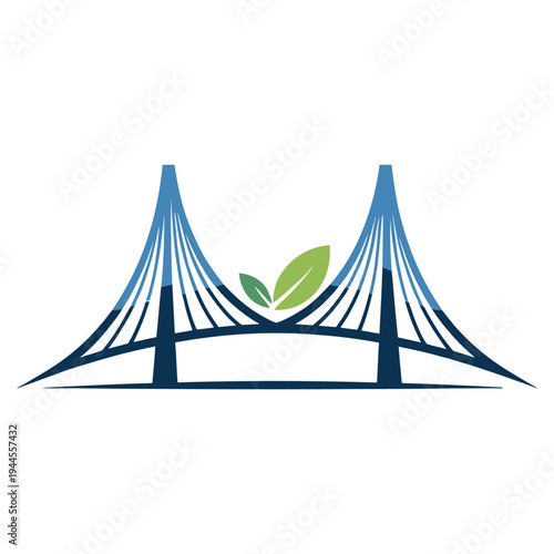 A modern cable-stayed bridge spanning a body of water with a green island in the middle.