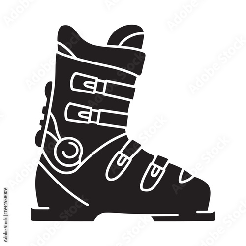 A minimalist silhouette of a black ski boot side view