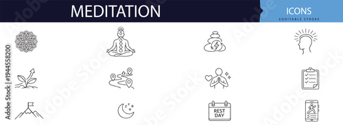 Meditation and yoga icons set for mindfulness and wellness