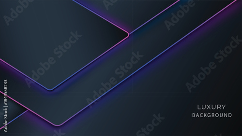 Luxury dark abstract background with neon gradient lines and layered geometric shapes