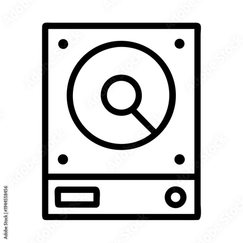 Hard disk drive vector icon with circular storage symbol isolated on transparent background