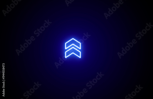 Neon glowing blue color arrow icon on black background. Glowing signpost. Neon Directional arrow on background.