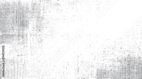 Gray halftone dots pattern with scattered speckles on white background texture