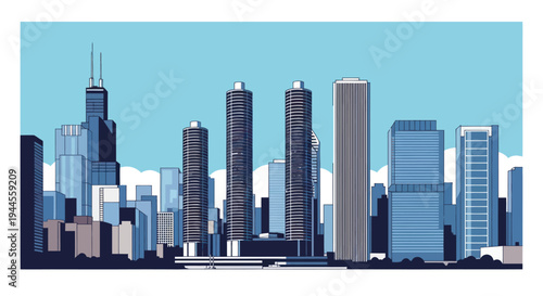 Modern Skyline Cityscape with Tall Buildings and Blue Sky