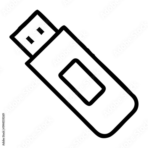 USB flash drive vector icon isolated on transparent background with clean line art design