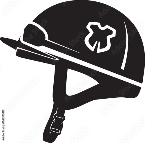 Equestrian horse riding helmet, protection gear, outline isolated vector illustration