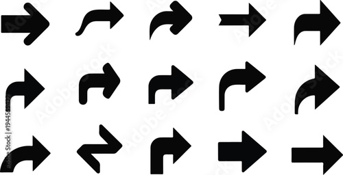 Collection of black arrows pointing in various directions on white background