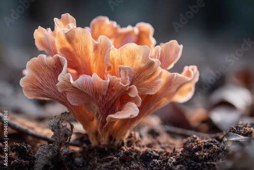 Podoscypha petalodes rosette fungus growing on woodland forest floor