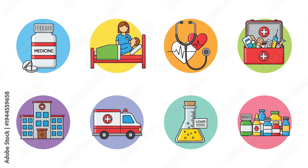 Obraz premium Healthcare icons representing hospitals medicine and vital signs on gray
