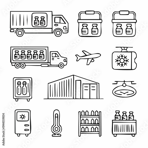 Delivery and storage solutions including refrigerated trucks, vans, cold storage units, and temperature-controlled transport for pharmaceuticals and perishables