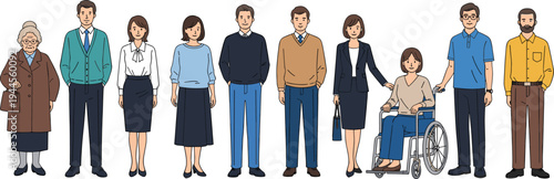 Diverse People Characters Collection Different Ages Adults and Elderly with Disability Inclusive Society Vector Illustration