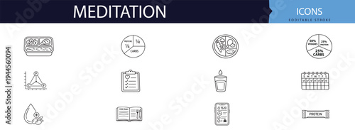 Meditation and mindfulness icons and symbols for relaxation and focus