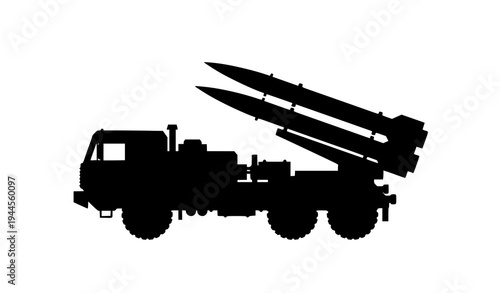 Missile Launcher Truck Silhouette – Black and White Military Vector