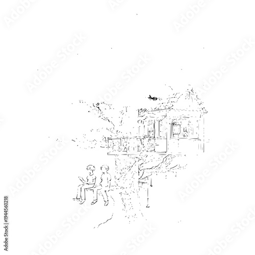 Couple Walking on Bridge in Front of House Sketch