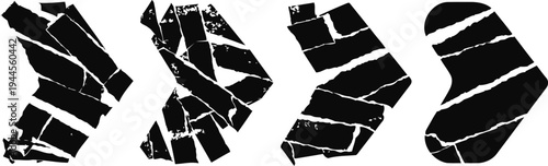 Abstract black and white geometric shapes grunge textured irregular polygon design set