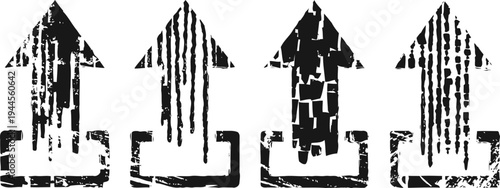 four black upload arrows with varied textured patterns on a white background