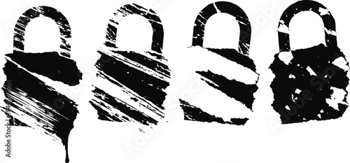 grunge locked padlock icons set security symbol, protection, privacy and safety concept