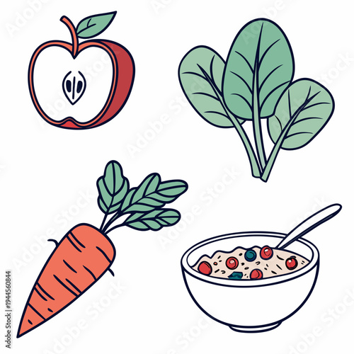 Colorful of healthy food apple carrot spinach oatmeal bowl