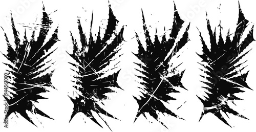 black palm leaves silhouettes set tropical natural exotic foliage isolated on white