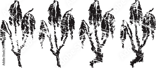 grunge cactus silhouettes with distressed textures, desert plant design elements