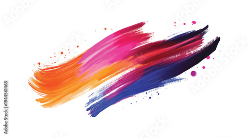Vibrant paint brush strokes in orange pink red and blue with scattered dots abstract background colorful