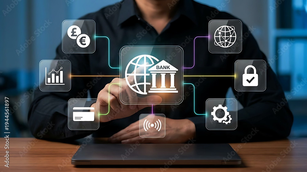Naklejka premium Online Banking Digital Finance Payment Security And Global Transactions