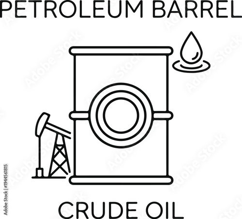 Crude Oil Petroleum Barrel and Pumpjack Industry Line Icon Vector