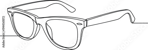 Continuous one line drawing of eyeglasses, classic spectacles frame, minimalist optical eyewear fashion, vision correction accessory, simple outline vector illustration