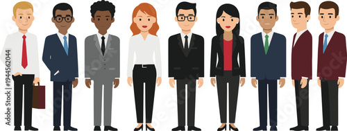 Diverse business people team standing together, professional office workers group illustration, corporate employees characters, multicultural workplace concept