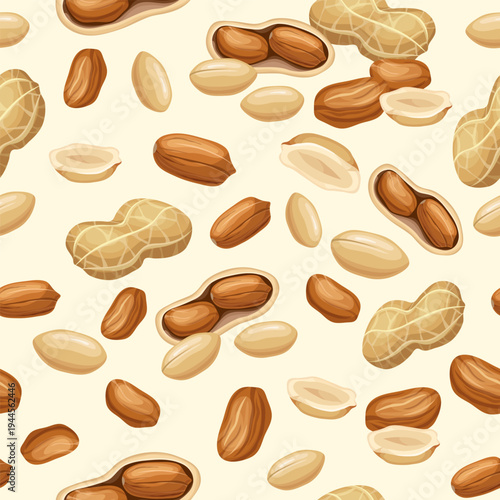 Seamless background of peanut. Vector illustration with nuts for textiles, prints, paper, notebooks, books, brochures, templates for diaries, copybook.