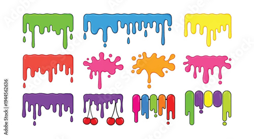 Colorful slime drips and splatters arranged in a grid pattern