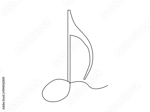 Continuous one line art of music note. Musical symbol in one linear minimalist style. Trendy abstract wave melody.