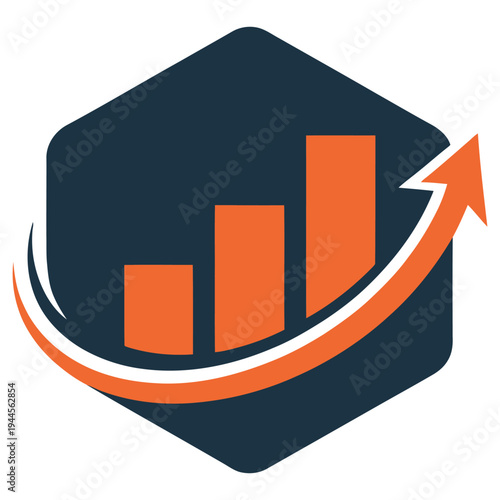 Growth and upward trajectory illustrated with three ascending bars and an arrow