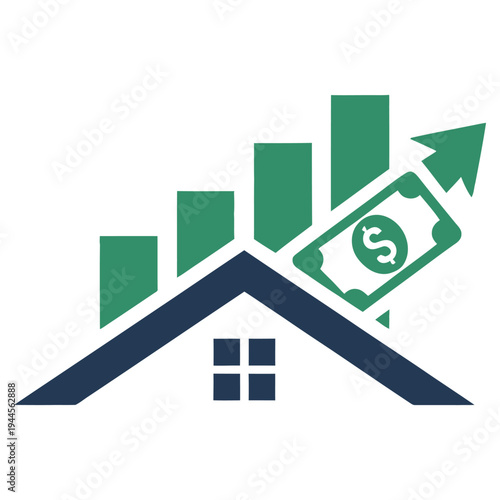 Growth and investment in real estate symbolized by a house and rising dollar signs