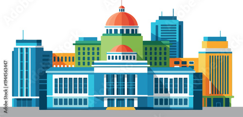 Vector illustration of colorful city skyline with government building